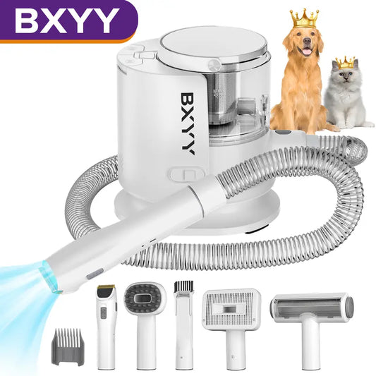 BXYY Dog Grooming Kit & Vacuum Suction 99% Pet Hair, 1.5L Dust Cup Dog Hair Vacuum, Brush for Shedding Dogs Cats and Other Animals, Dog Grooming Clippers with 6 Pet Grooming Tools (A-White)